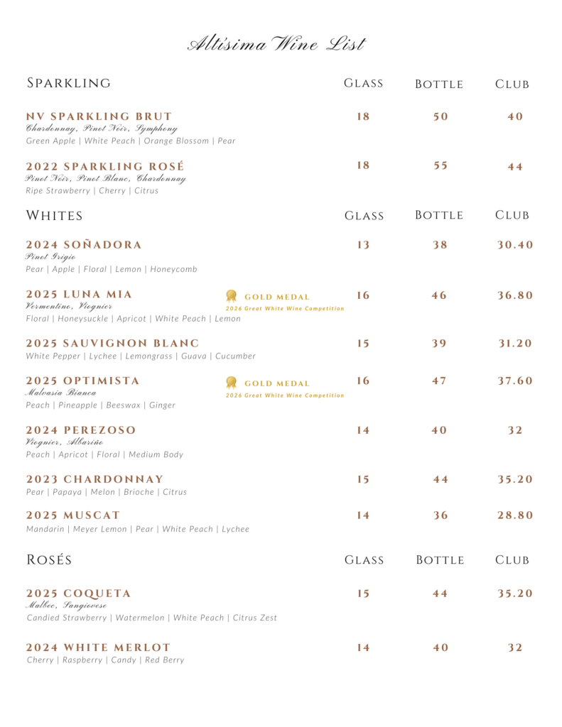 altisima wine list page 1